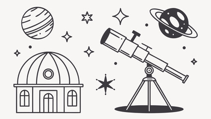 Astronomy illustrations with planets telescope observatory astronomy telescope © Sara