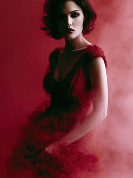 Dramatic Red Fashion Portrait &ndash; Generative AI &ndash; no real persons