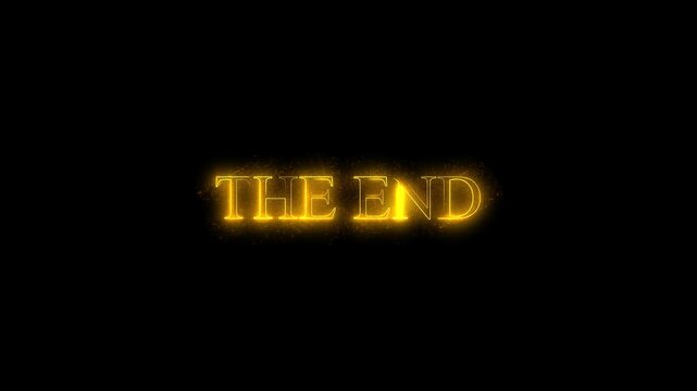 The End text appears in a vibrant golden glowing font set against a solid black background, providing a classic cinematic closing title effect for video projects and creative digital media.