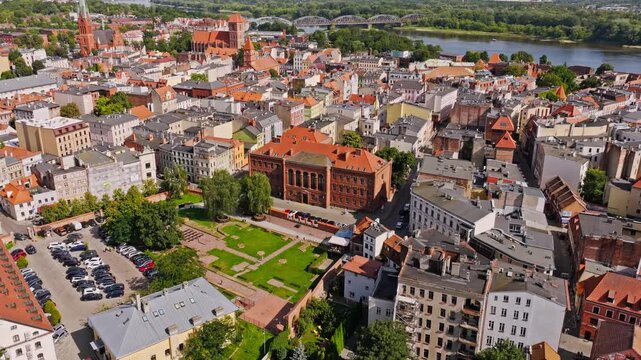 Aerial View Of Copernicus High School Landmark In Torun Historic District