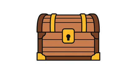 Illustrated Wooden Treasure Chest with Golden Lock. © Batupa