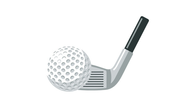 Golf ball and club on white background.