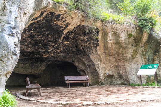 The Camel's Cave in Ramat Manashe Park in Israel was carved by human hands although it is unknown when. Now it has benches to sit in the shade of the cave.
