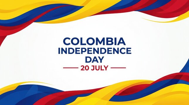 Colombia Independence Day abstract background with decorative yellow blue and red waving flag frame design