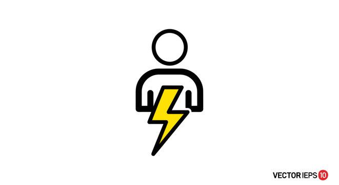 Electricity symbol with human figure outline.