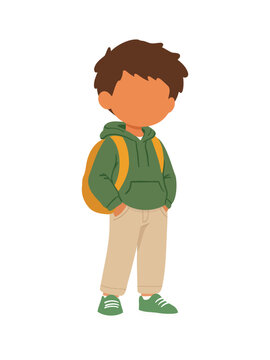 School boy with backpack hand drawn illustration