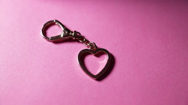 Metal heart keychain with lobster clasp on textured pink background