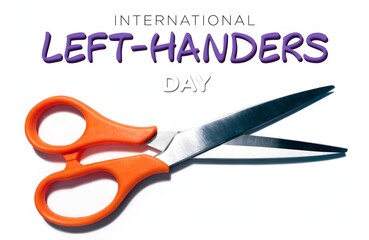 Orange scissors for international left-handers day concept with left handed