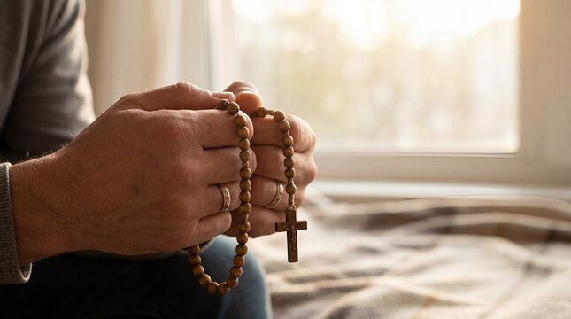 prayer spiritual comfort faith hands gently holding string community rosary shows gently holding string prayer beads rosary and conveys spiritual care and quiet hope for faith based support resources
