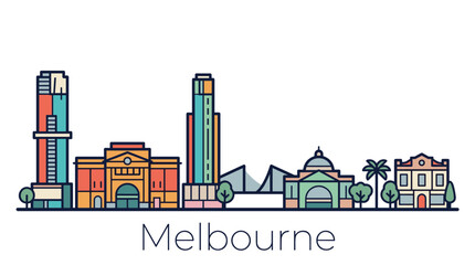 Obraz premium Melbourne city skyline landmarks minimalist vector illustration