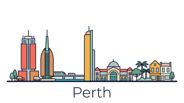 Perth skyline landmarks minimalist vector illustration