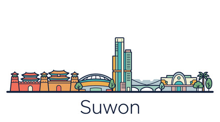 Fototapeta premium Suwon city skyline landmarks minimal vector illustration