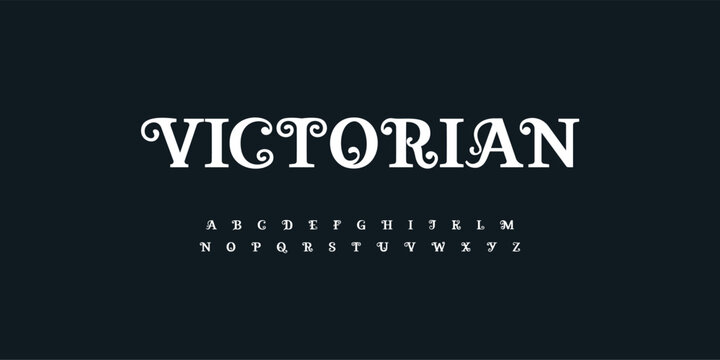 Antique Font Victorian Logo Vintage Alphabet Swash Letter Set Modern Royal Typography, Ornate Typographic Design Tattoo Text Title, Alcohol Typo, Wine Flourish Headline. Charm Fonts. Vector Typeface