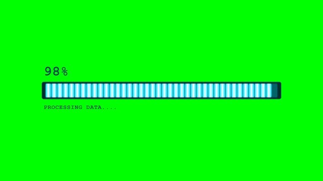 Blue Loading Progress Bar with 13 Percent and Processing Data Text on Green Screen Chroma Key Background for Video Production and Digital Interface