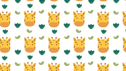 Obraz premium Cute seamless giraffe cartoon pattern. Seamless animals pattern elements vector illustration set for kids design.