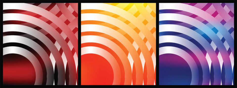 Colorful Abstract Curved Wave Background Set with Gradient Geometric Pattern