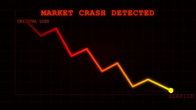 Stock Market Crash Concept with Red Falling Line Graph, Financial Crisis, Economic Recession, Bearish Market Trend and Critical Loss Warning Display