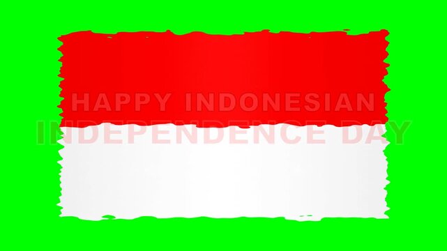 Happy Indonesian Independence Day Celebration Graphic with Red and White National Flag Colors on Vibrant Green Background for August 17th
