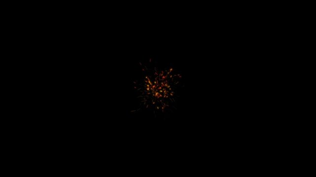 中央から放射状に飛び散る火の粉 4K 黒背景