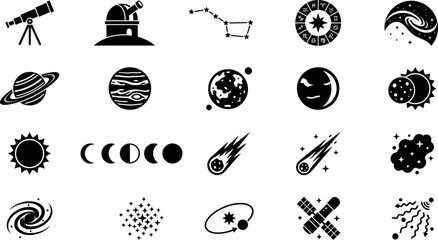 Astronomy and space exploration icons set with astronomy exploration telescope universe research © MD JAHID