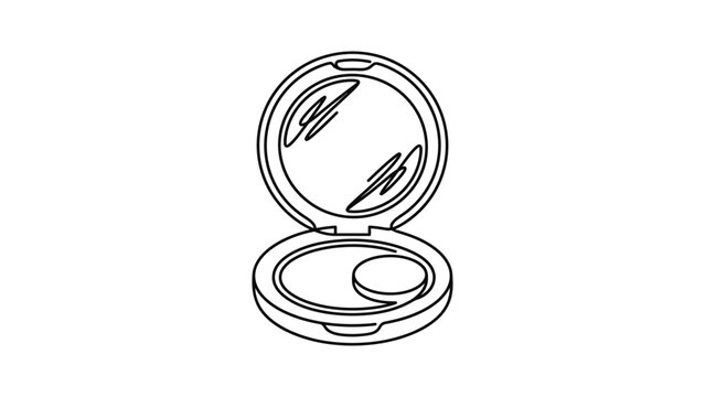 Cosmetic compact with mirror and powder puff line drawing