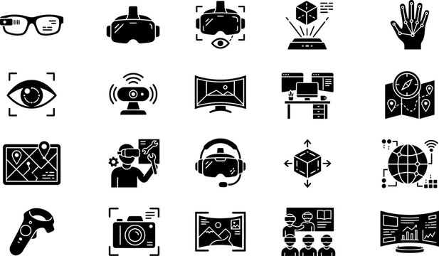 Virtual reality and augmented reality technology icons with technology immersive interface