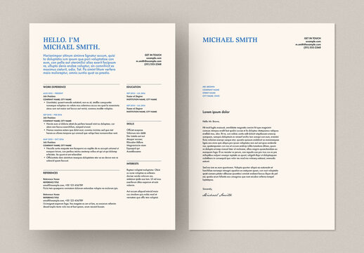 Resume and Cover Letter Layout with Blue Accents