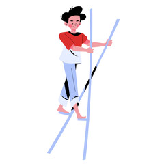 Fototapeta premium Man Climbing Bamboo Ladder During Indonesian Independence Day Games Flat Illustration