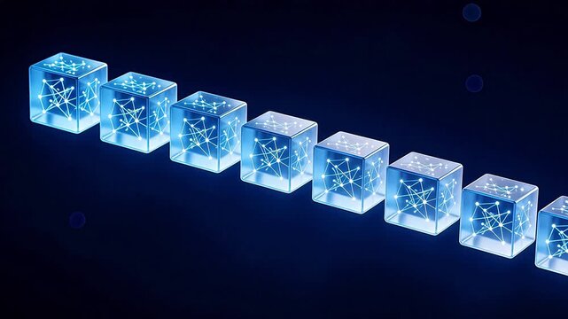 Blue glowing cubes with network patterns