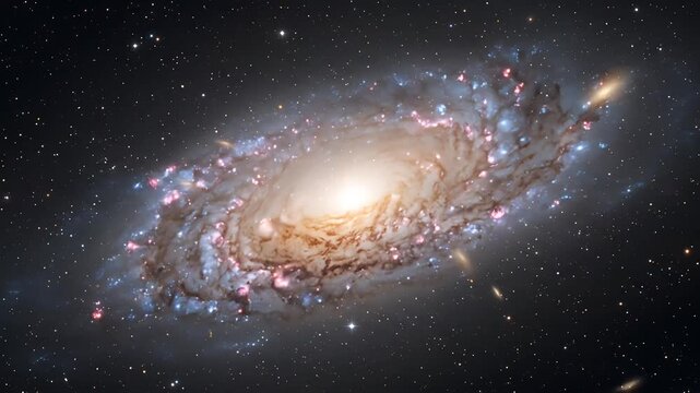 High-Resolution Visualization of a Spiral Galaxy with Twinkling Stars and Deep Space Background