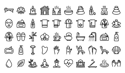 Fototapeta premium Spa Treatments Vector Graphic Icon Set 40x40 Editable Stroke Outline Collection 30 Keywords