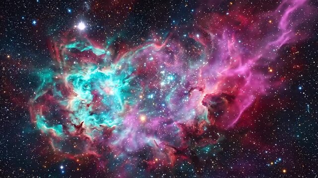 Vivid nebulae display with colorful cosmic clouds and star formations in deep space