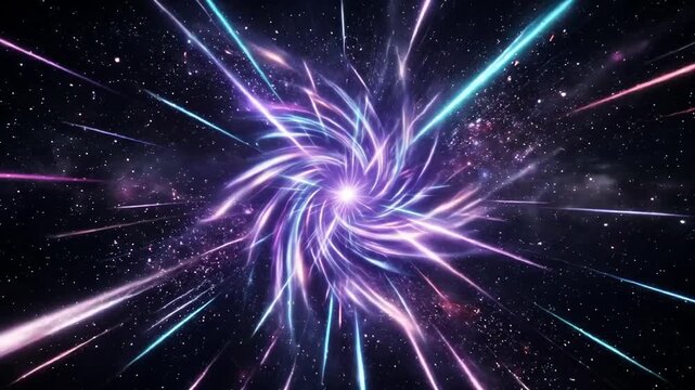 Vivid cosmic explosions reveal vibrant streaks and spirals in a mesmerizing space dance
