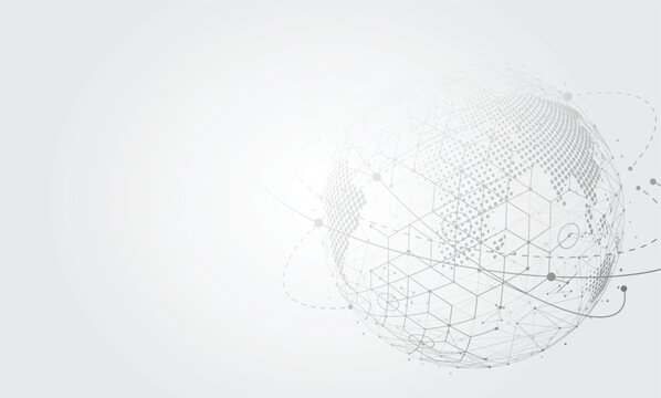 Global connection network abstract background with digital earth globe and geometric lines