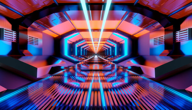 3D Rendered Illustration, visualisation of a science fiction spaceship, gangway