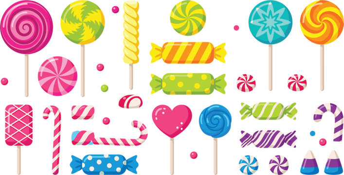 Cartoon colorful lollipops and sweet candy vector elements collection