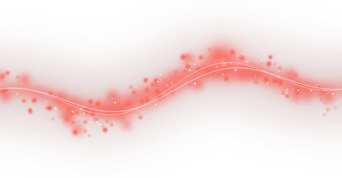 Red and white wavy lines with bokeh effect on transparent background wave pattern light trails abstract flowing sinusoidal curved dynamic