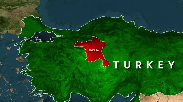 Ankara is highlighted in an animated turkey map motion graphic footage