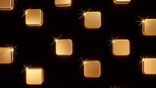 Golden squares with sparkles on black