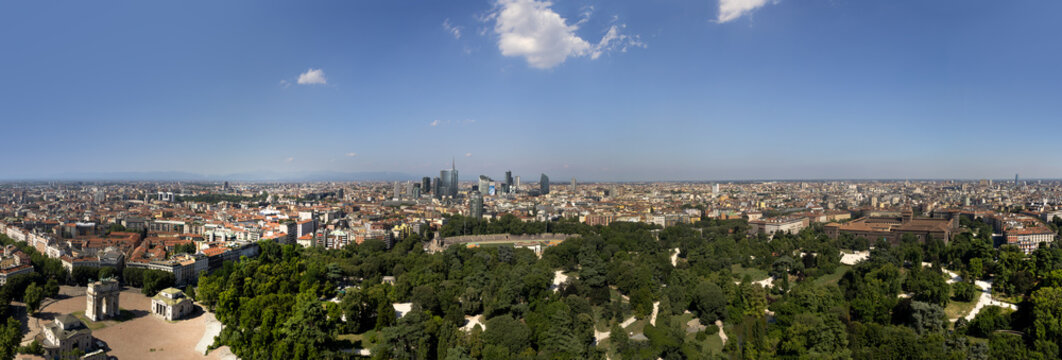 panoramic view of skyline of Milan, Italy