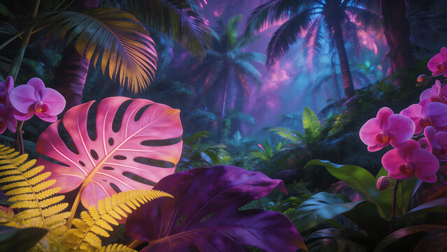 Tropical jungle with vibrant plants