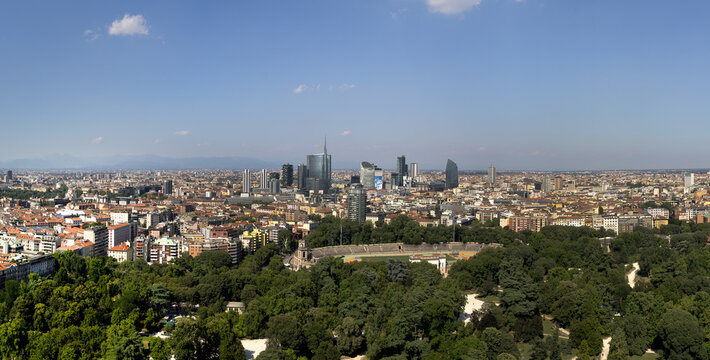 panoramic view of skyline of Milan, Italy