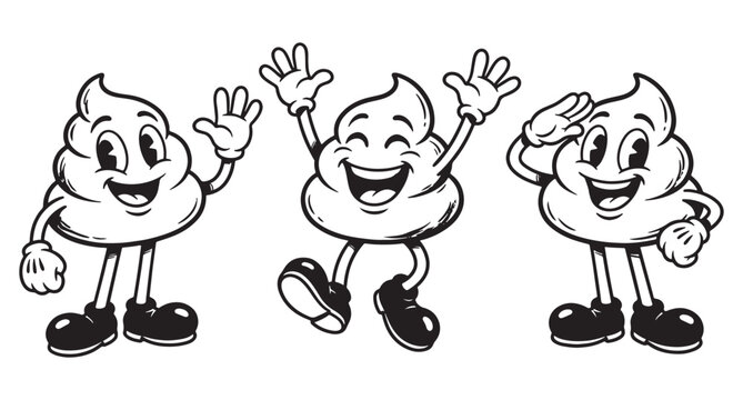 Funny Poop Turd Retro Cartoon Character Mascot