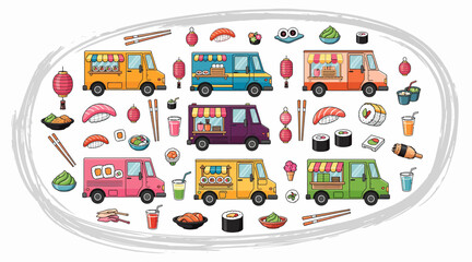 Naklejka premium Food truck sushi illustration