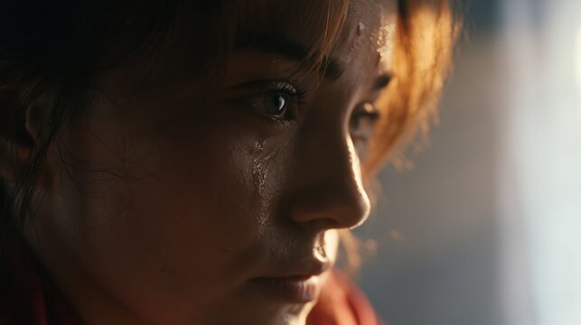 Expression of sadness captured in a moment of heartbreak and loss during a quiet afternoon in a dimly lit room