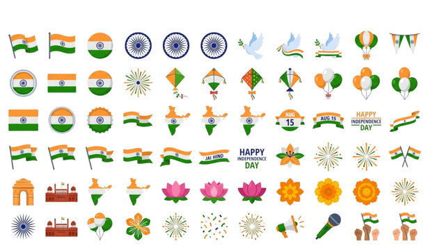 Indian Independence Day Icon Bundle Flat Editable Vector Collection