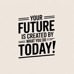 Fototapeta premium Motivational typography poster with the phrase 'your future is created by what you do today' in bold black lettering on beige background