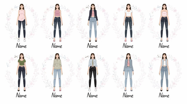 fashion illustration, women in different outfits