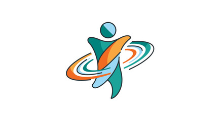 Colorful abstract human figure with dynamic orbit design. © Boki