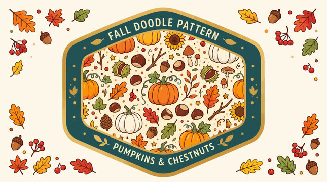 fall doodle pattern with pumpkins and chestnuts